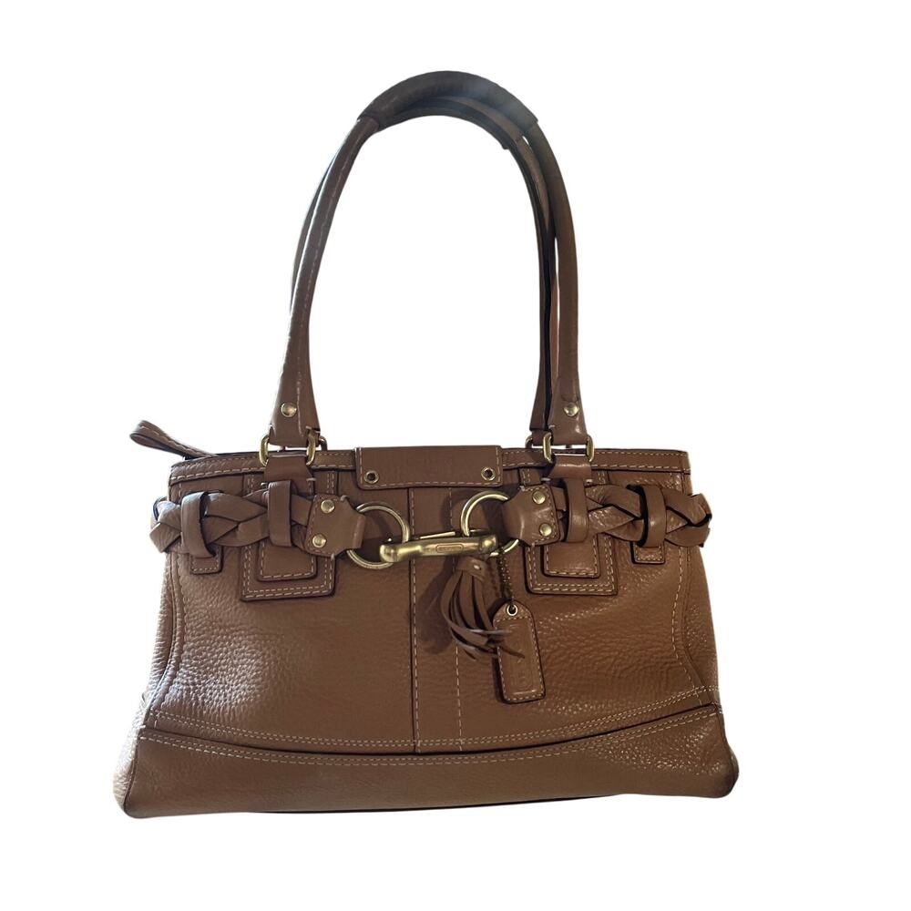 Coach Vintage Hamptons Tan Braided Pebble Leather Satchel Bag Carryall Purse - Picture 4 of 14